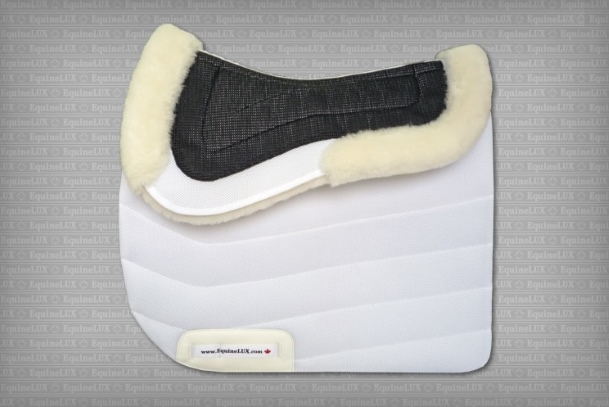 Dressage saddle pad and half pad with sheepskin